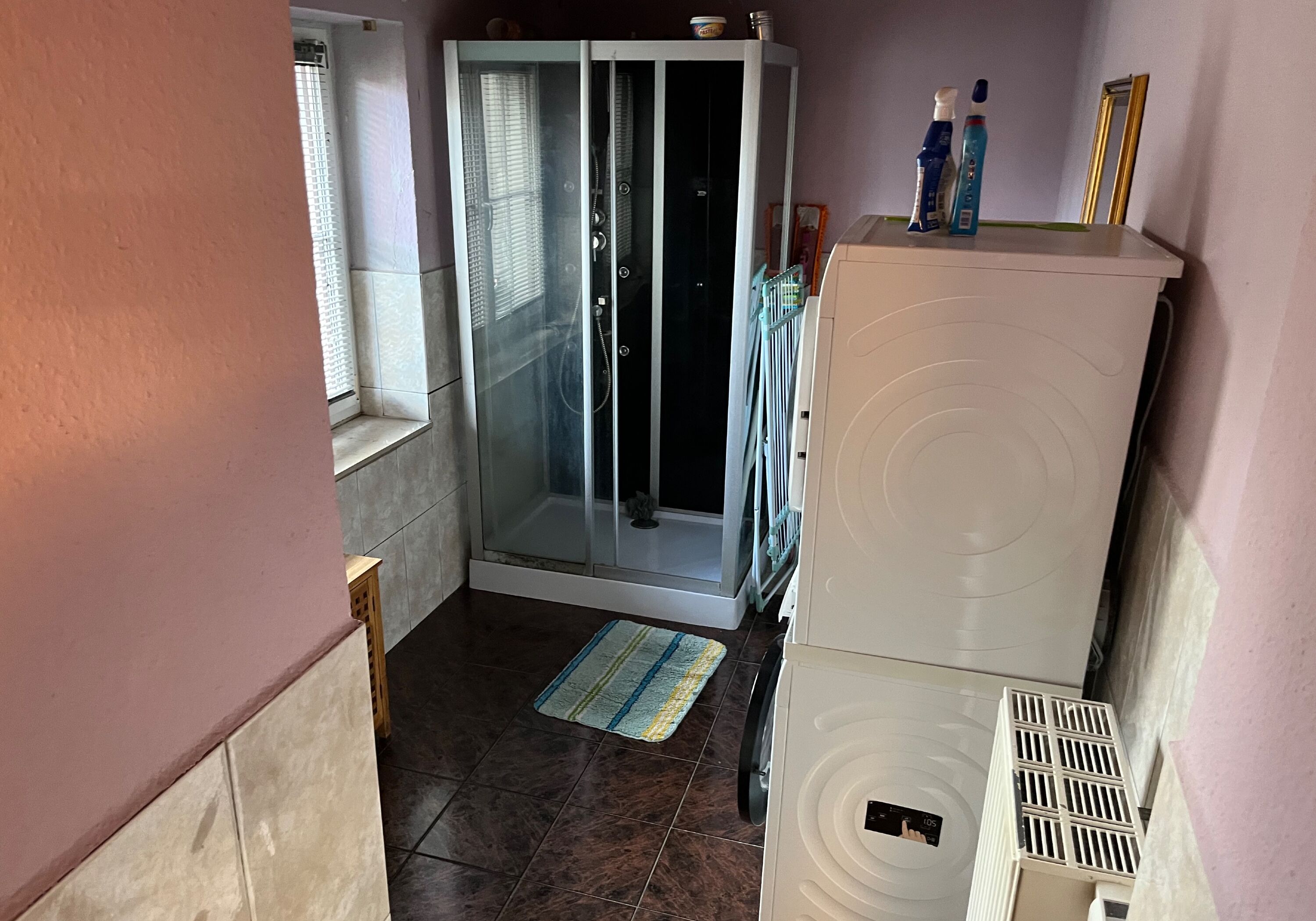 Badezimmer Erdgeschoss mit Dusche und Waschmaschine